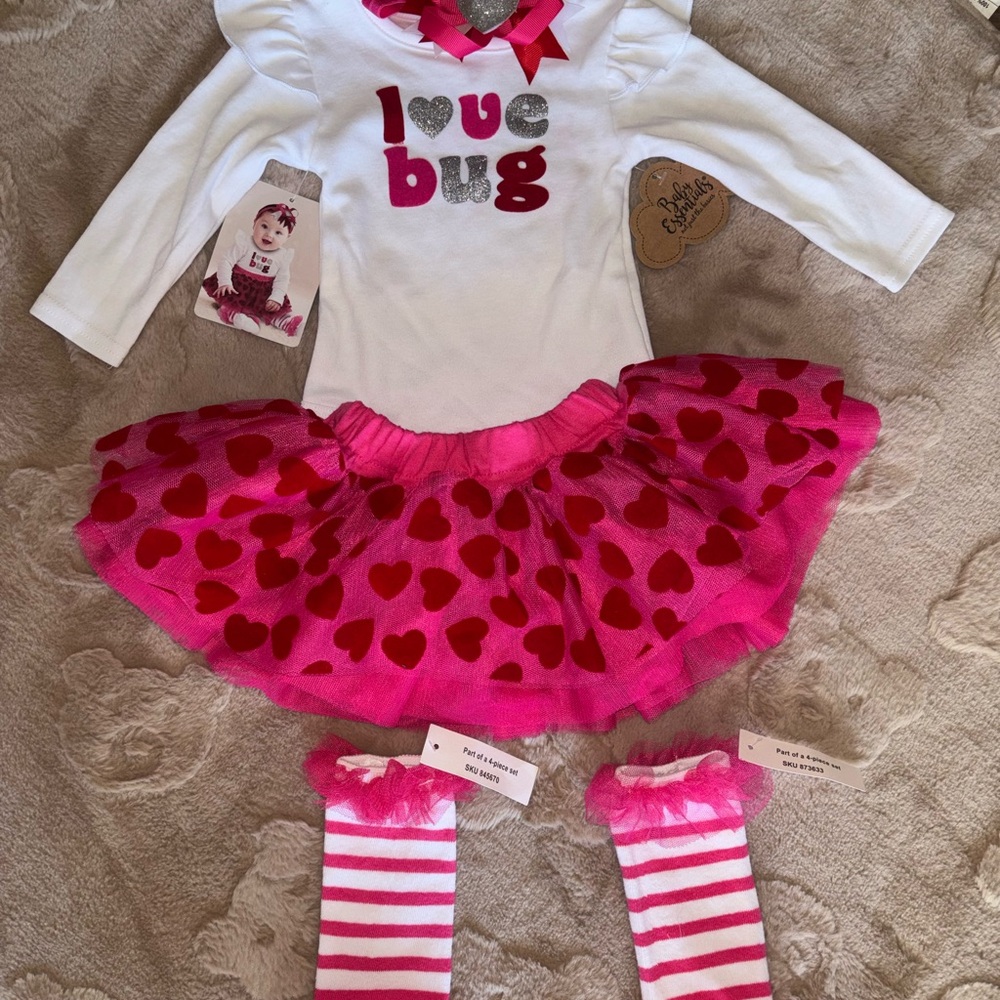 Baby Essentials “Love Bug” White and Red Outfit with Silver Accents